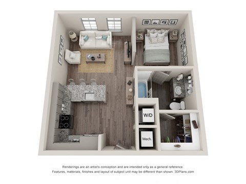 Floor plan for studio, 1 bath, 602 sqft